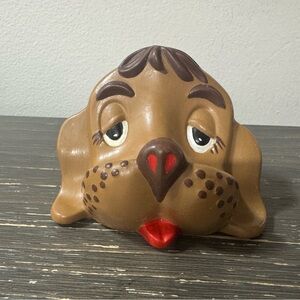 Vintage Ceramic Dog Head Eyeglass Holder Brown